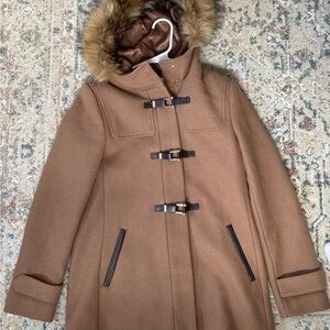 Cole Haan Brown Pea Coat with Fur Hood
